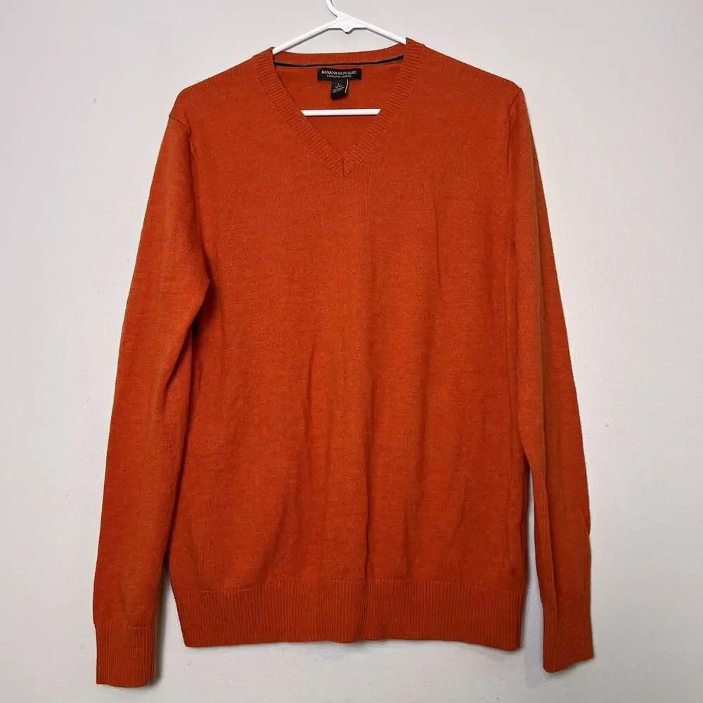 Banana Republic Men's Merino Wool V Neck Sweater Orange Sz L